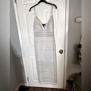 White Lace Spaghetti Strap Paneled Maxi Dress